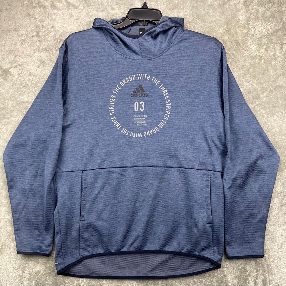 Adidas Men's Hooded Sweatshirt XL Steel Blue Badge of Sport Climawarm Pockets